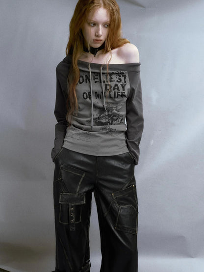 Run From Bad Love Asymmetrical Shoulder Graphic Knit Top