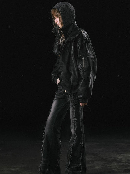 Runaway Flight Leather Jacket with Detachable Fur Collar