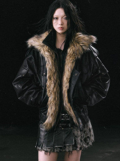 Runaway Flight Leather Jacket with Detachable Fur Collar
