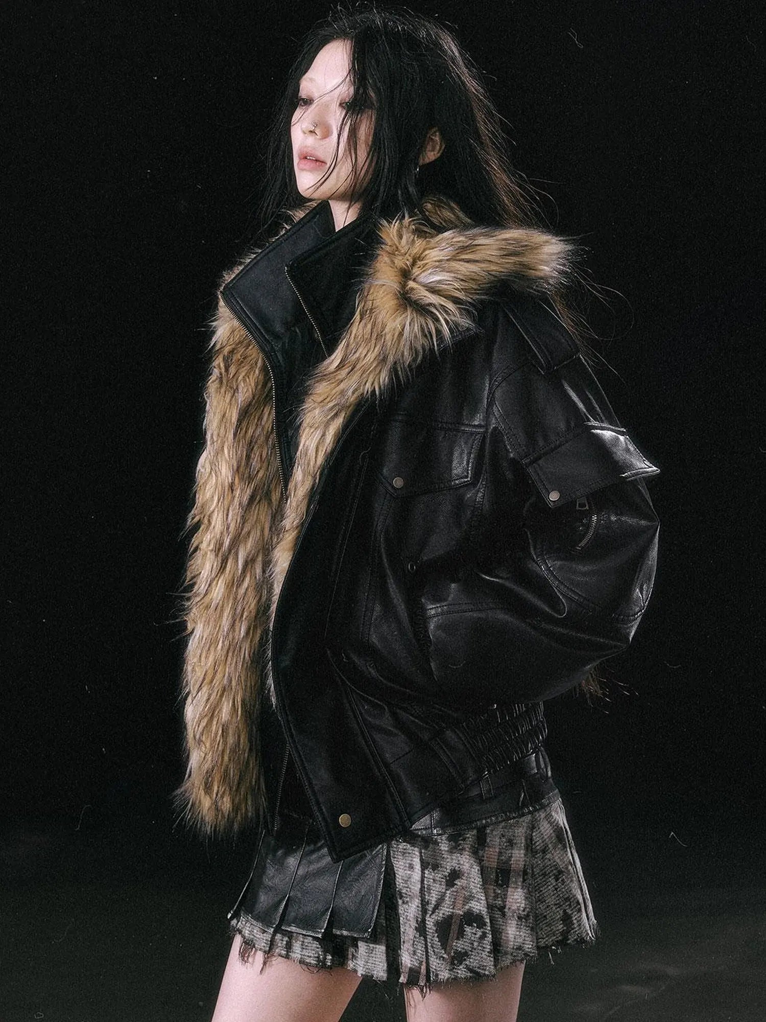 Runaway Flight Leather Jacket with Detachable Fur Collar