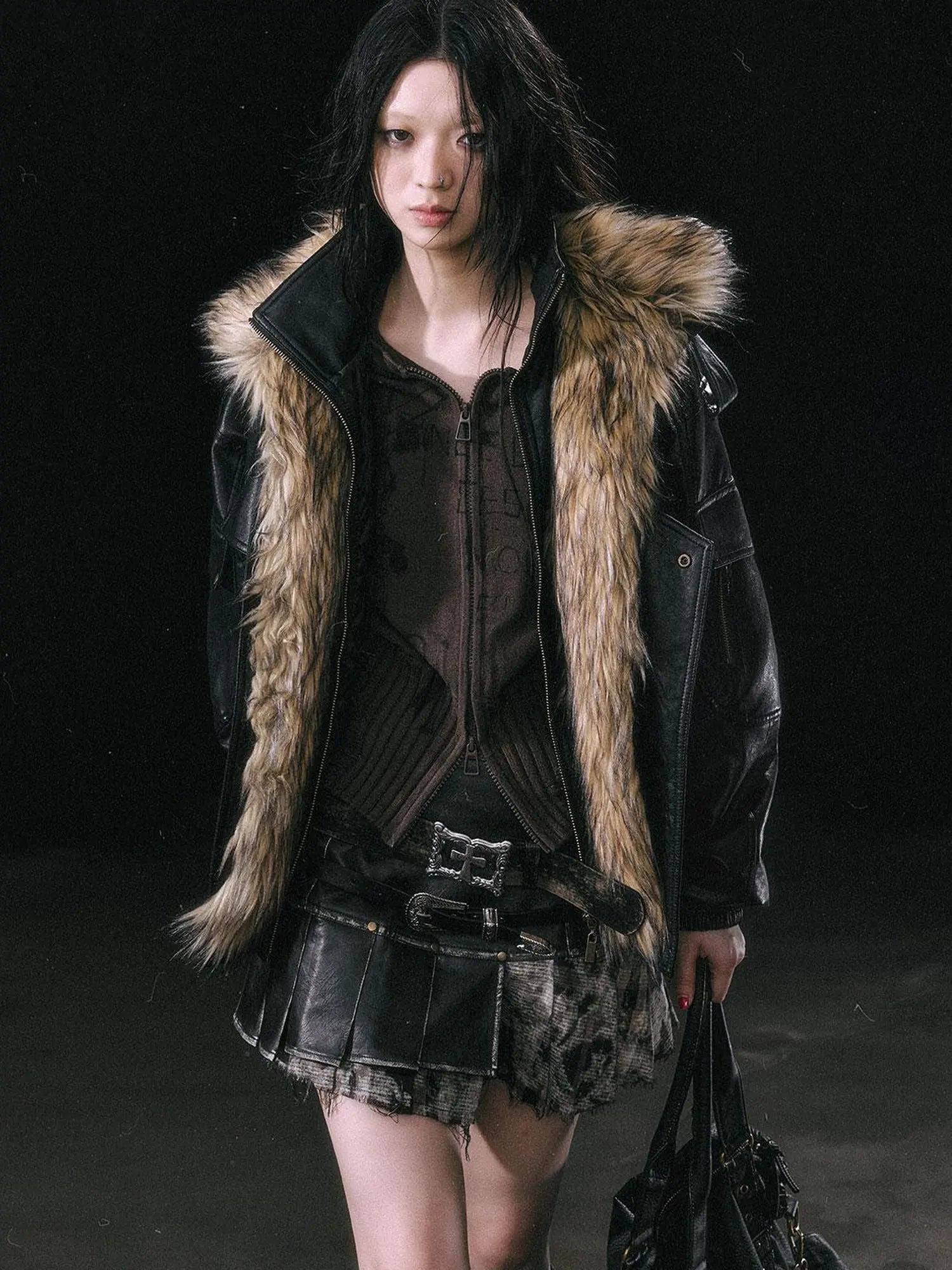 Runaway Flight Leather Jacket with Detachable Fur Collar