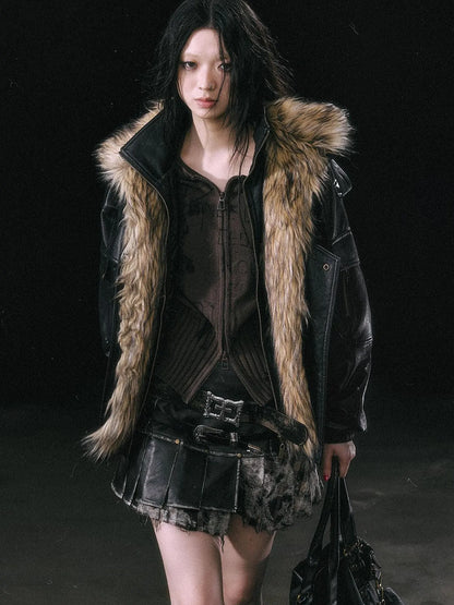 Runaway Flight Leather Jacket with Detachable Fur Collar