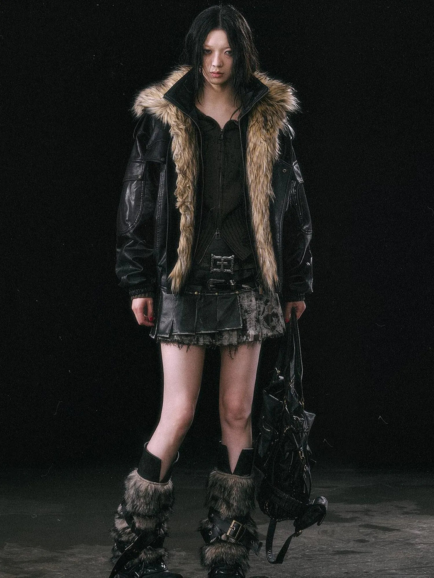 Runaway Flight Leather Jacket with Detachable Fur Collar