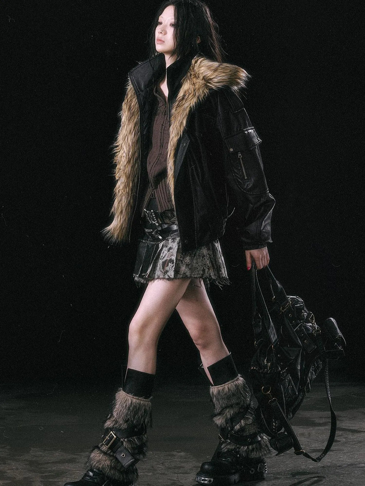 Runaway Flight Leather Jacket with Detachable Fur Collar