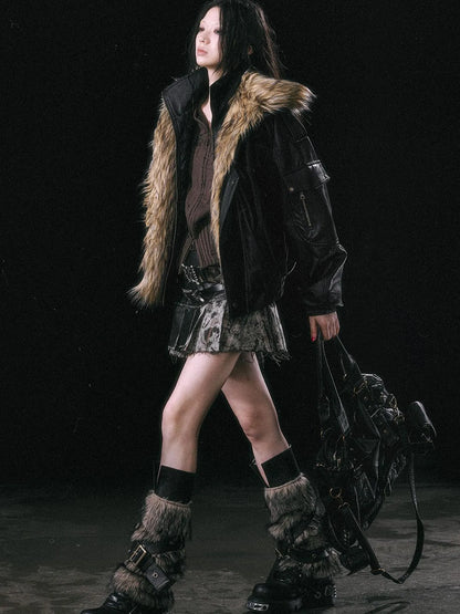 Runaway Flight Leather Jacket with Detachable Fur Collar