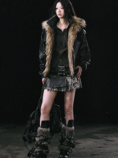 Runaway Flight Leather Jacket with Detachable Fur Collar