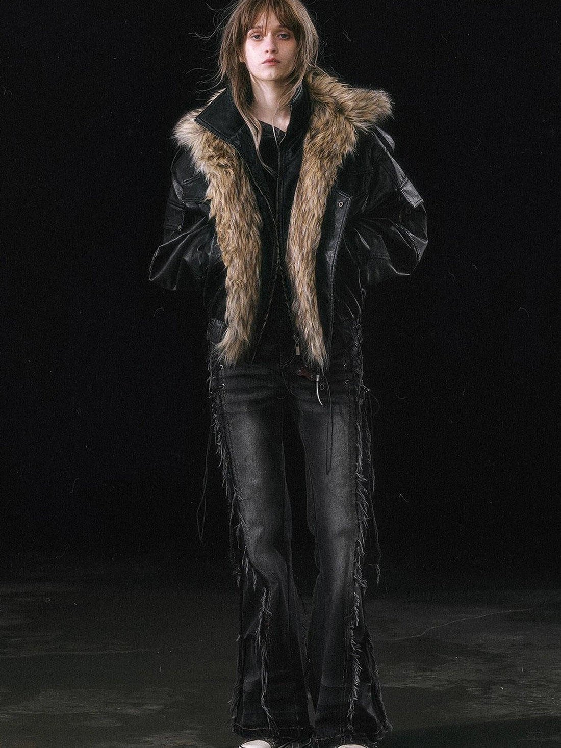 Runaway Flight Leather Jacket with Detachable Fur Collar