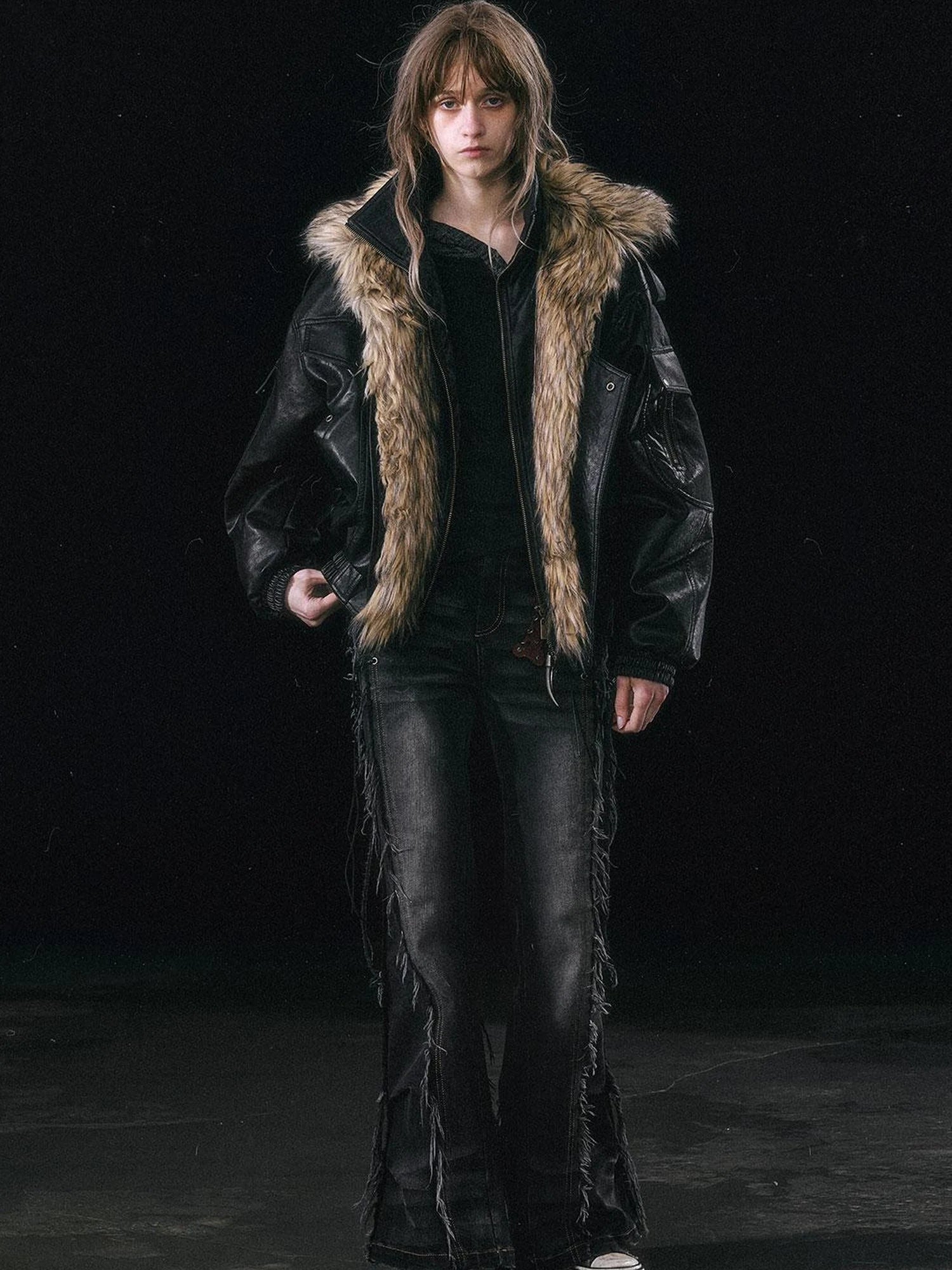 Runaway Flight Leather Jacket with Detachable Fur Collar
