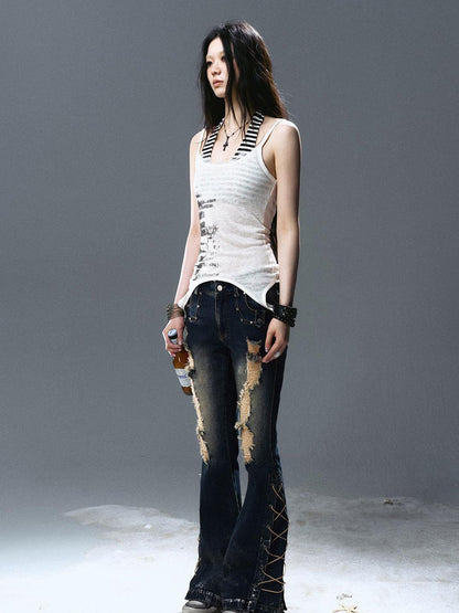 Update Cest Nous Sea Witch Distressed Low Rise Flare Jeans