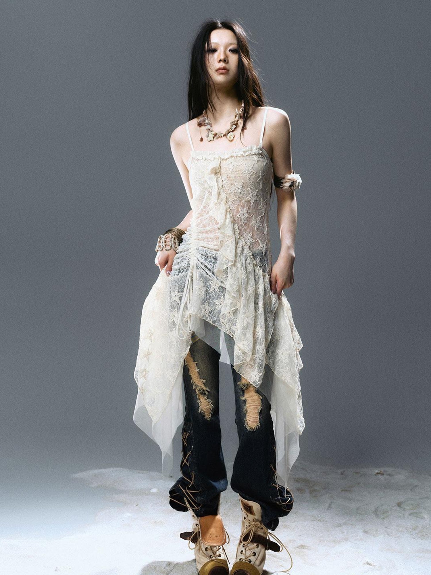 Update Cest Nous Sea Witch Distressed Low Rise Flare Jeans