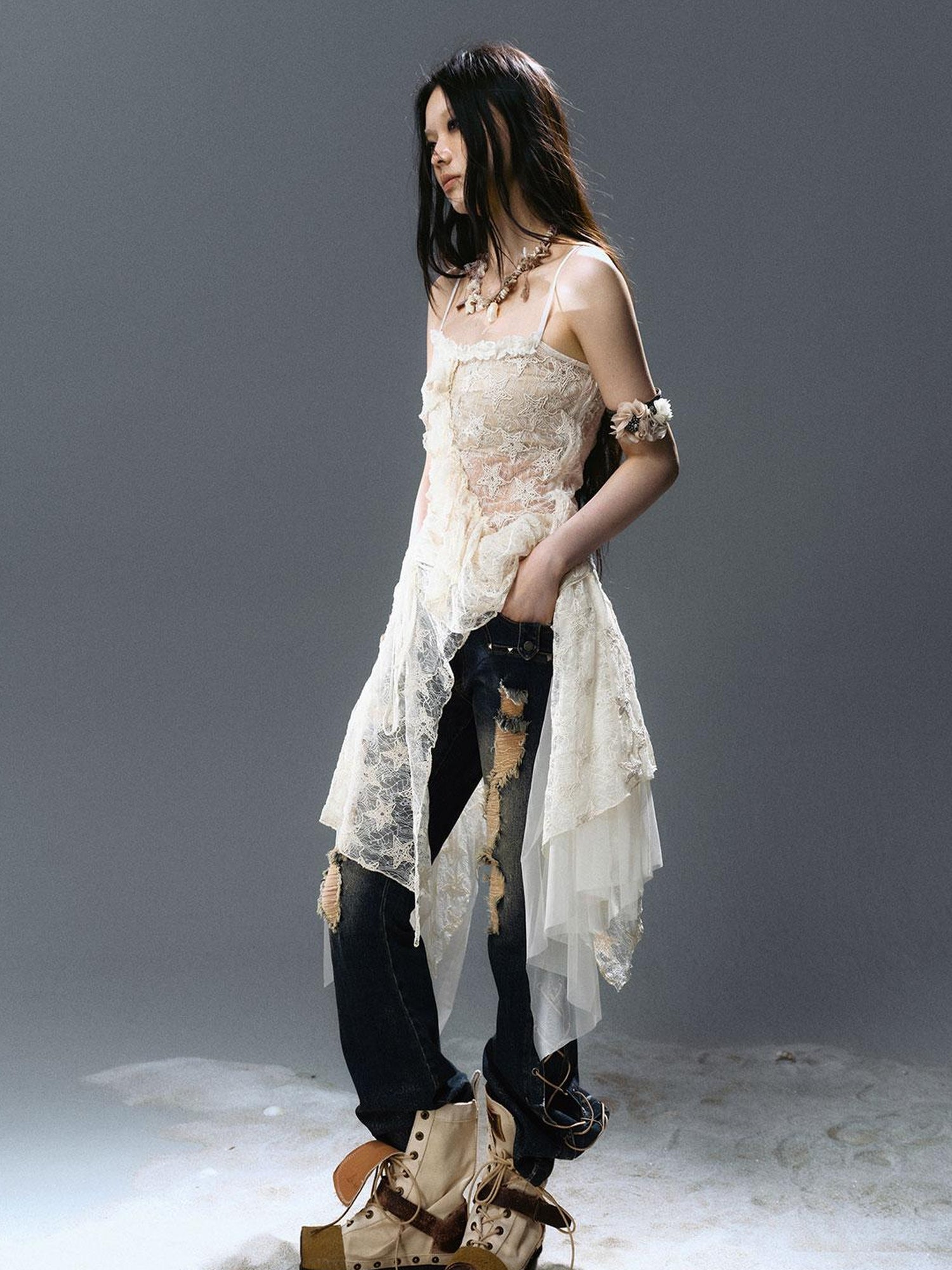 Update Cest Nous Sea Witch Distressed Low Rise Flare Jeans