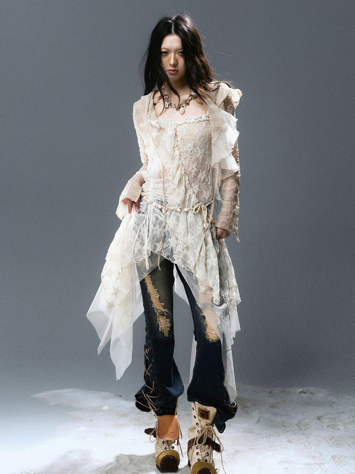 Update Cest Nous Sea Witch Distressed Low Rise Flare Jeans