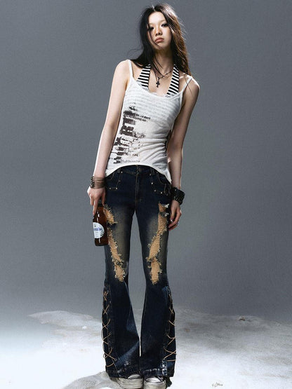 Update Cest Nous Sea Witch Distressed Low Rise Flare Jeans