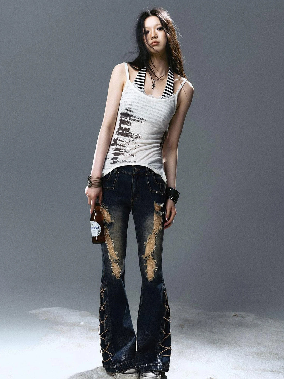 Sea Witch Distressed Low Rise Flare Jeans