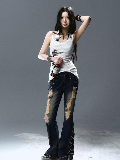 Update Cest Nous Sea Witch Distressed Low Rise Flare Jeans