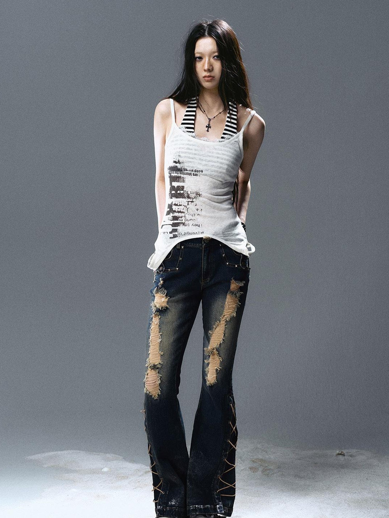 Update Cest Nous Sea Witch Distressed Low Rise Flare Jeans