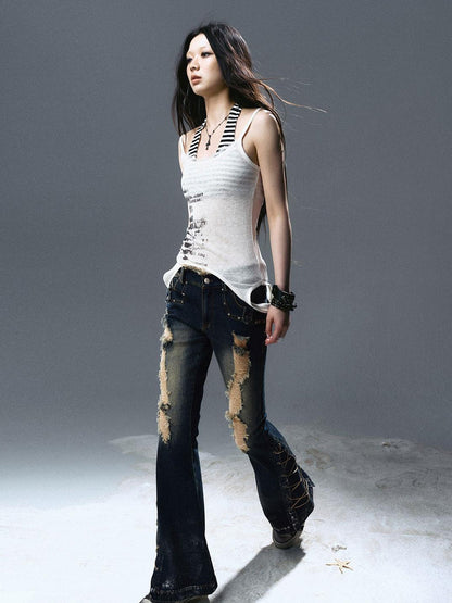 Update Cest Nous Sea Witch Distressed Low Rise Flare Jeans