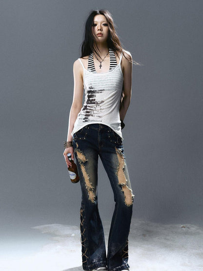 Update Cest Nous Sea Witch Distressed Low Rise Flare Jeans