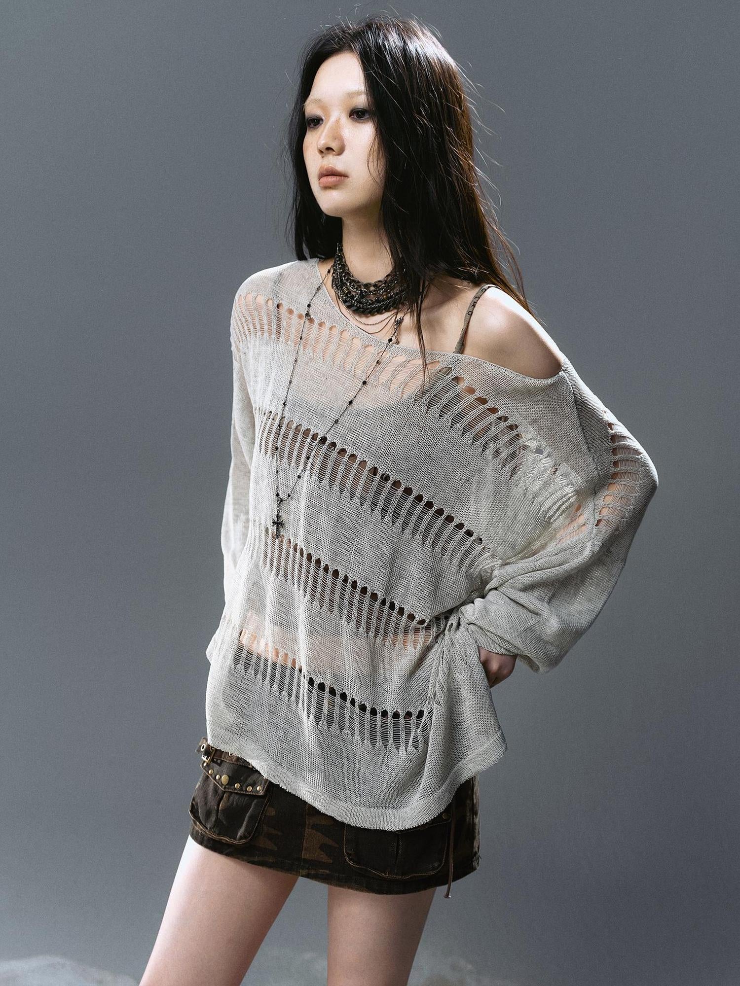 Update Cest Nous Sea Witch Linen Knit Top With Hollow Cut