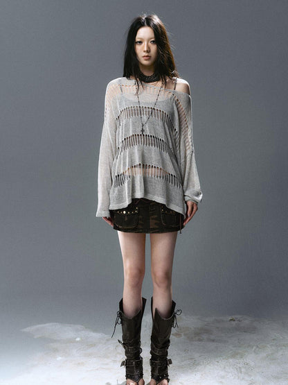 Update Cest Nous Sea Witch Linen Knit Top With Hollow Cut