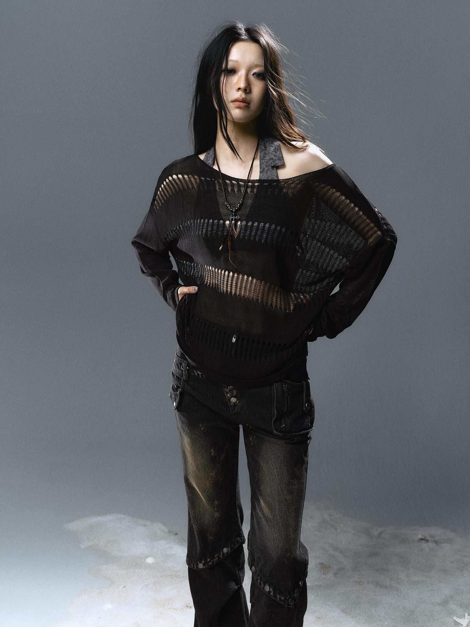 Update Cest Nous Sea Witch Linen Knit Top With Hollow Cut