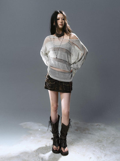 Update Cest Nous Sea Witch Linen Knit Top With Hollow Cut