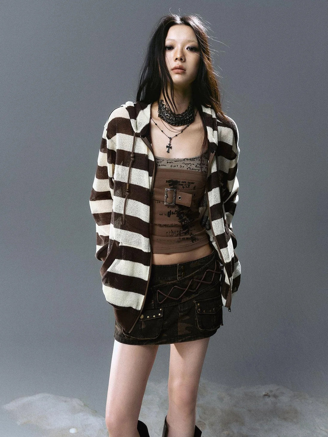 Sea Witch Poetry Belted Studded Camo Low Waist Mini Skirt