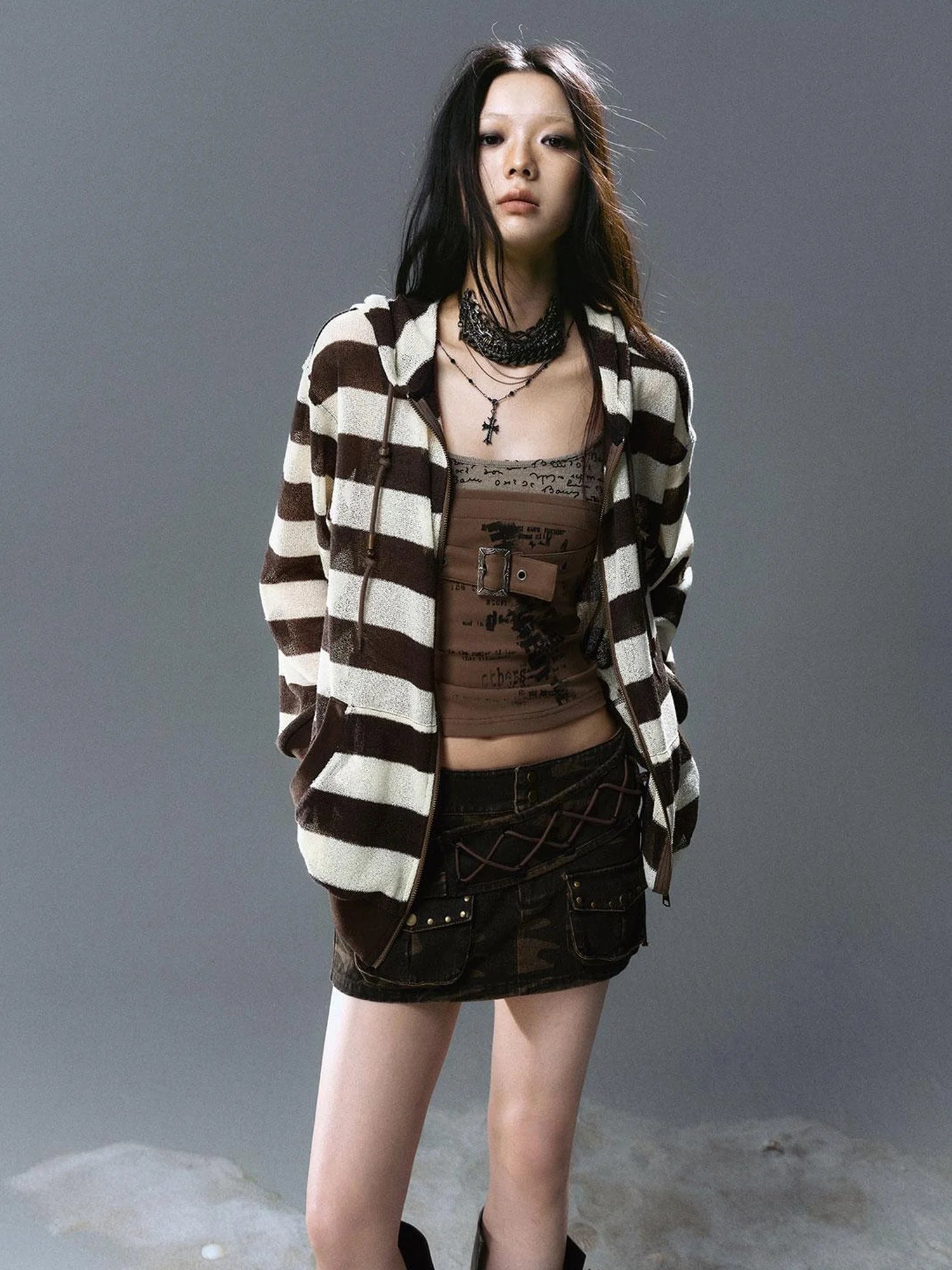 Sea Witch Poetry Belted Studded Camo Low Waist Mini Skirt