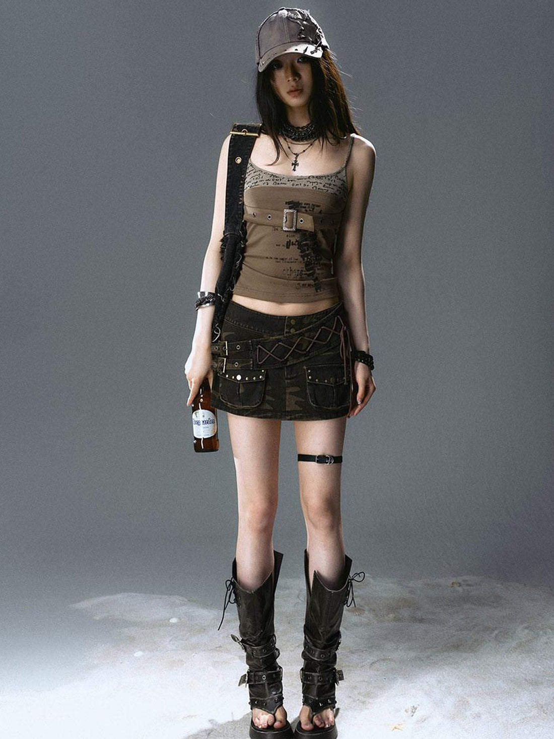 Update Cest Nous Sea Witch Poetry Belted Studded Camo Low Waist Mini Skirt