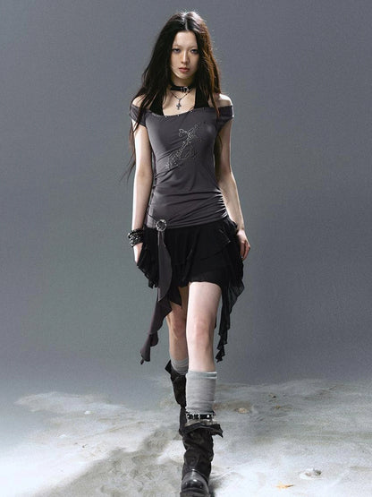 Sea Witch Poetry Cross Studded Slanted Hem Dress