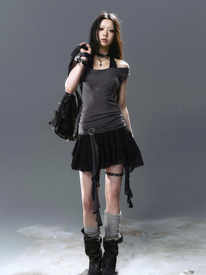 Sea Witch Poetry Cross Studded Slanted Hem Dress