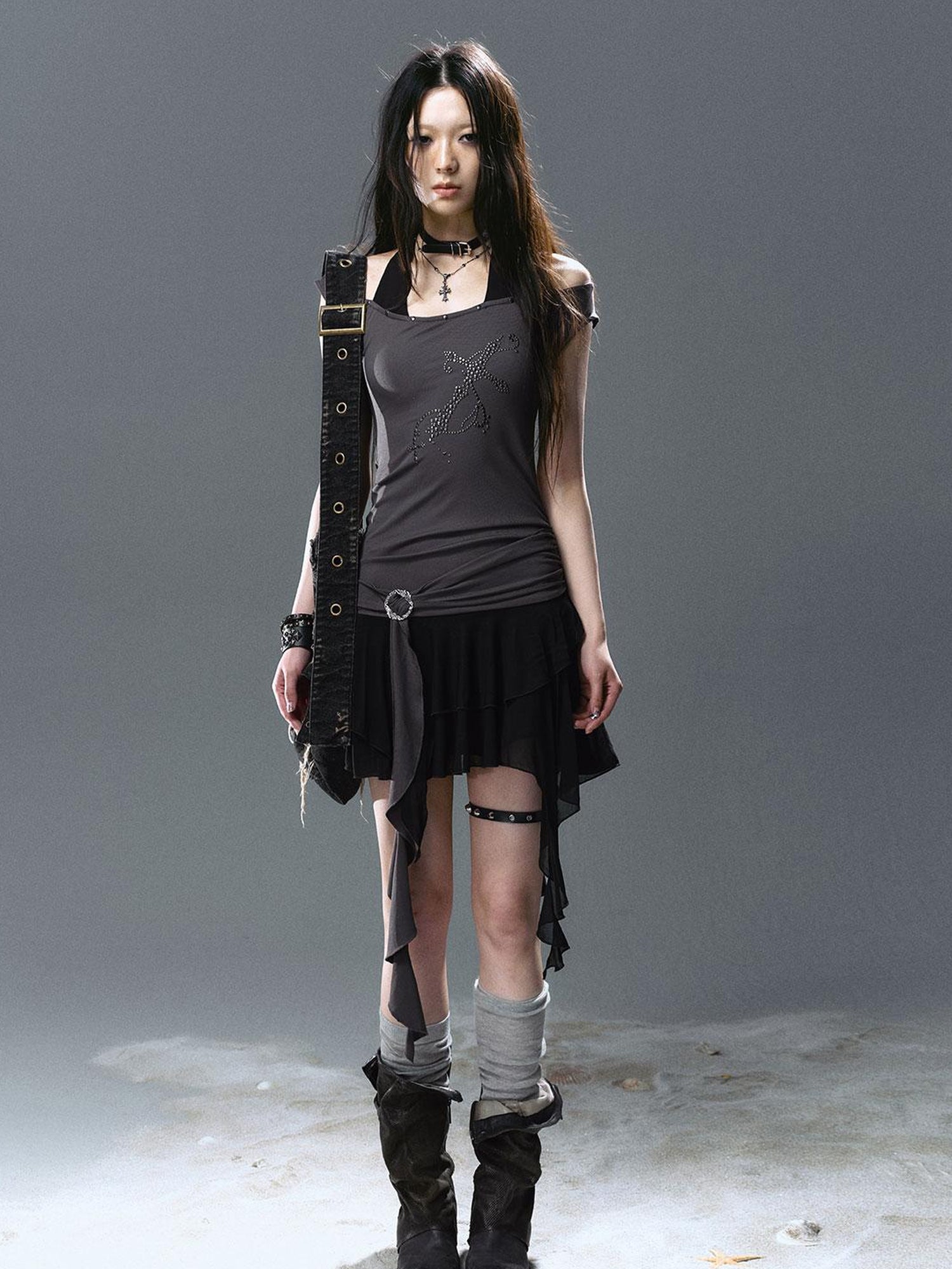 Update Cest Nous Sea Witch Poetry Cross Studded Slanted Hem Dress