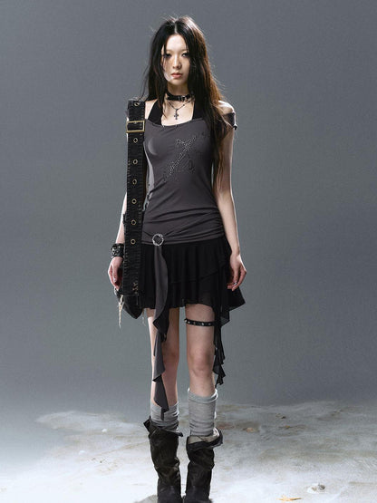 Update Cest Nous Sea Witch Poetry Cross Studded Slanted Hem Dress