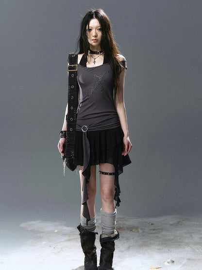 Sea Witch Poetry Cross Studded Slanted Hem Dress