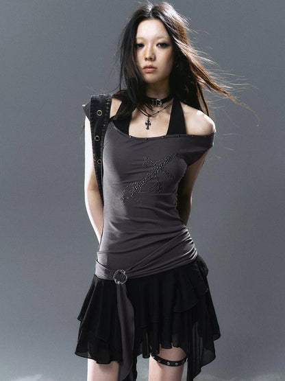 Sea Witch Poetry Cross Studded Slanted Hem Dress