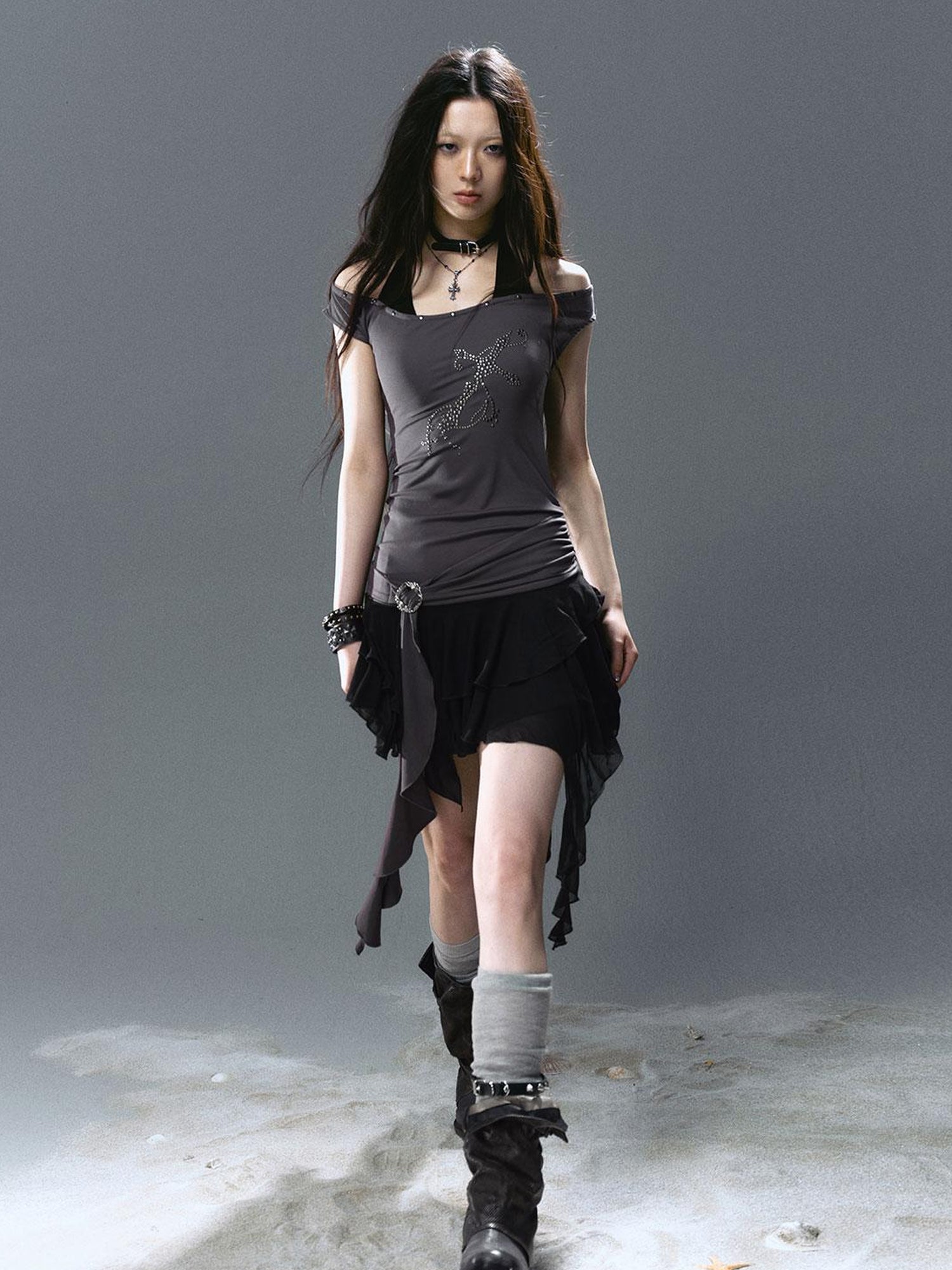 Update Cest Nous Sea Witch Poetry Cross Studded Slanted Hem Dress