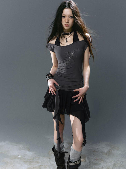 Update Cest Nous Sea Witch Poetry Cross Studded Slanted Hem Dress