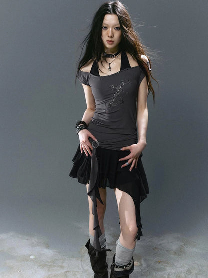 Sea Witch Poetry Cross Studded Slanted Hem Dress