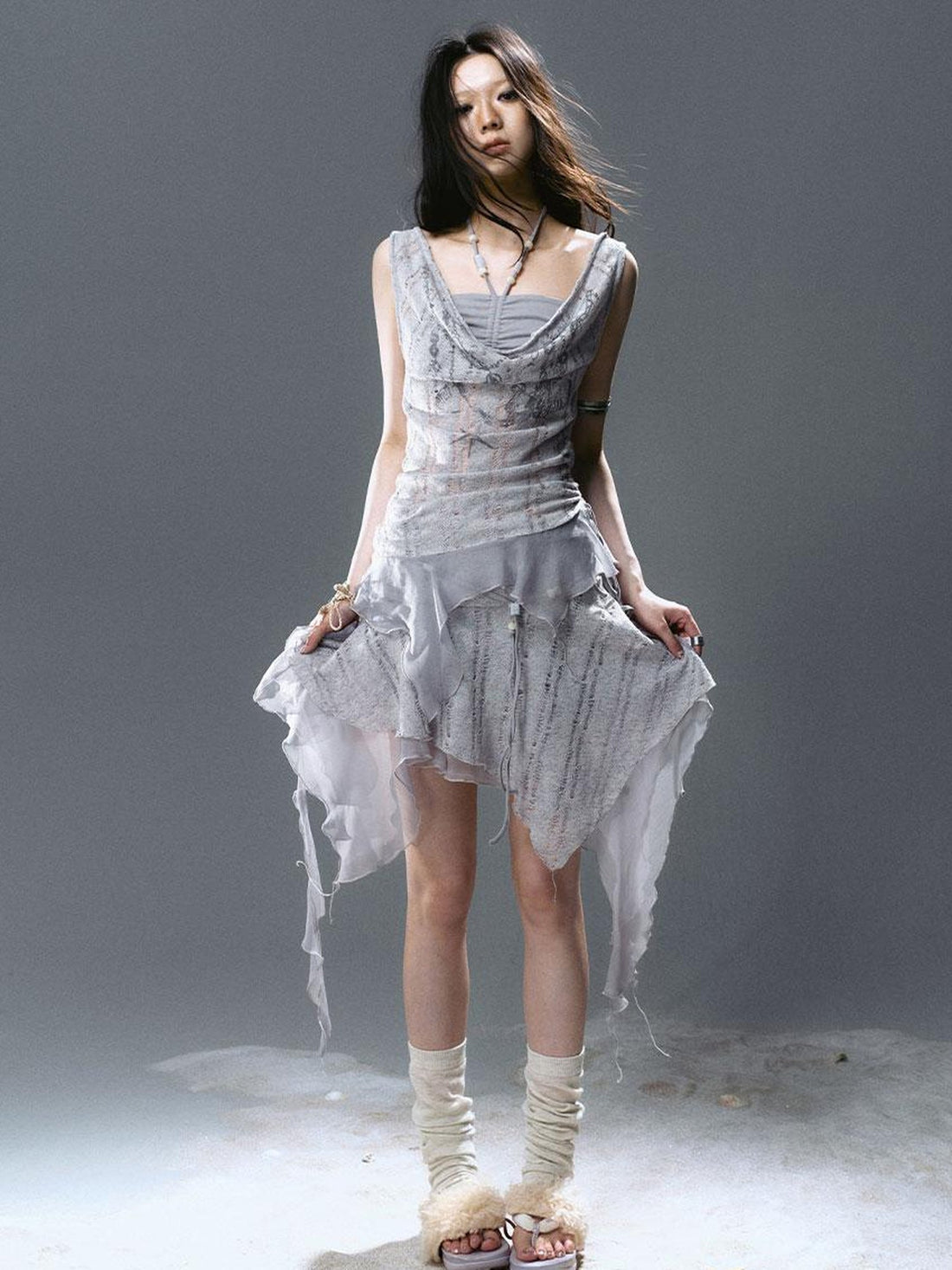 Update Cest Nous Sea Witch Poetry Mist Blue Beaded Asymmetrical Hem Skirt