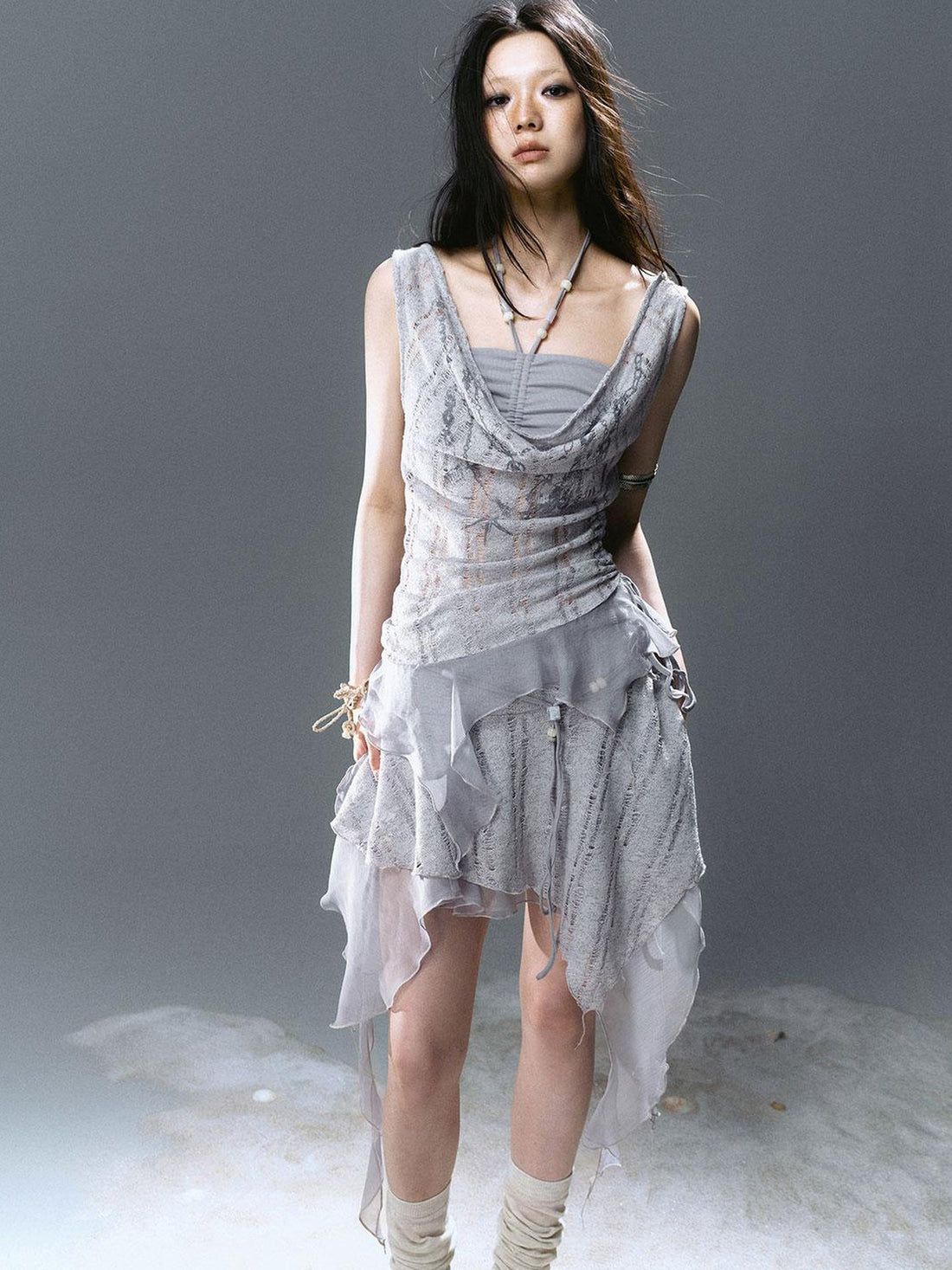 Update Cest Nous Sea Witch Poetry Mist Blue Beaded Asymmetrical Hem Skirt