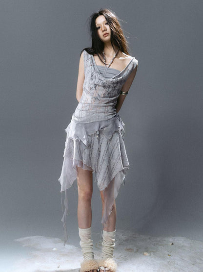 Update Cest Nous Sea Witch Poetry Mist Blue Beaded Asymmetrical Hem Skirt