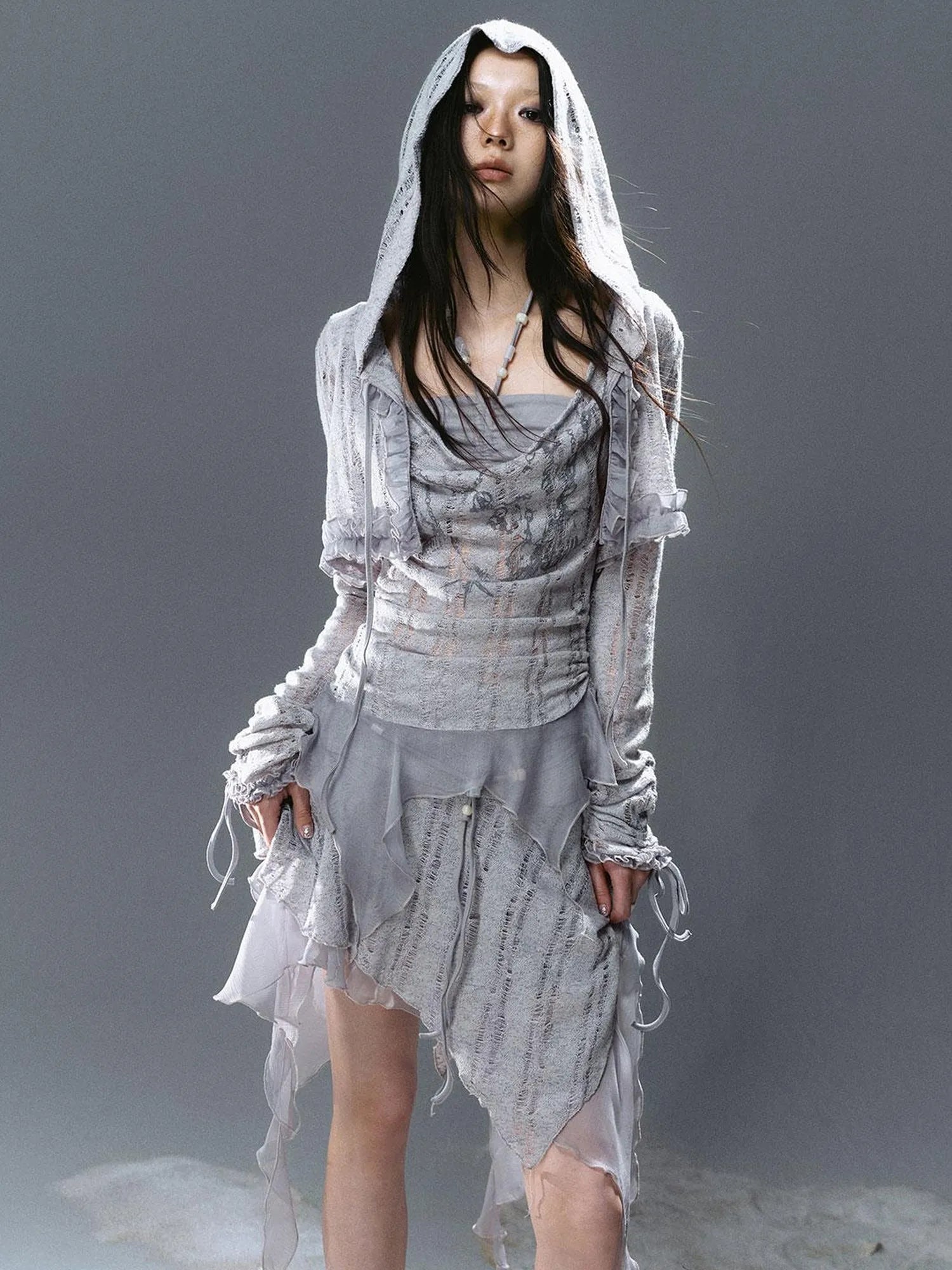 Sea Witch Poetry Mist Blue Beaded Asymmetrical Hem Skirt