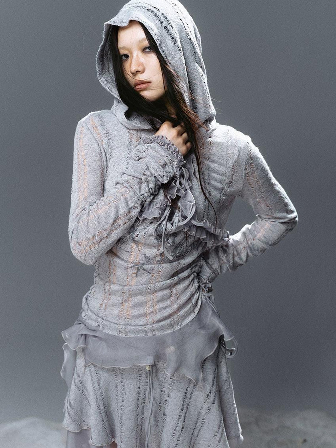 Update Cest Nous Sea Witch Poetry Stripe Lace-Up Ruffle Hoodie Top