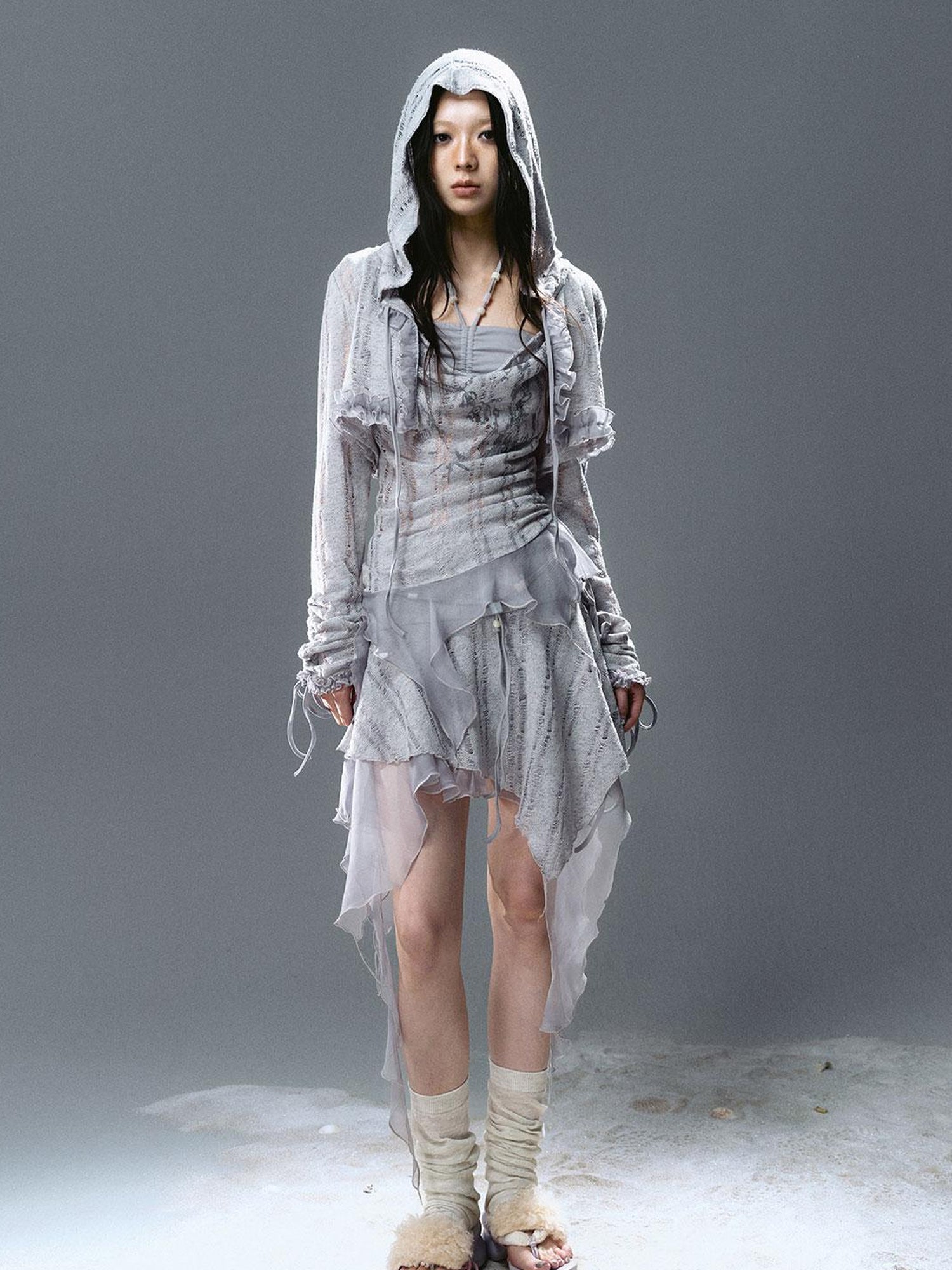 Update Cest Nous Sea Witch Poetry Stripe Lace-Up Ruffle Hoodie Top