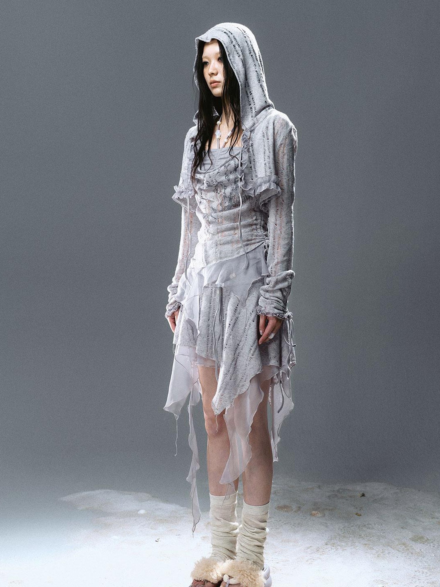 Update Cest Nous Sea Witch Poetry Stripe Lace-Up Ruffle Hoodie Top