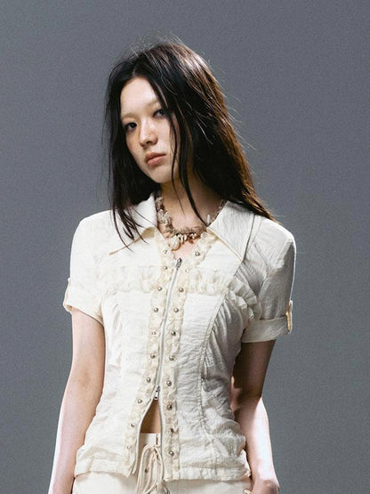 Sea Witch Poetry Vintage Gothic Ruffles V-neck T-shirt Long-Sleeve