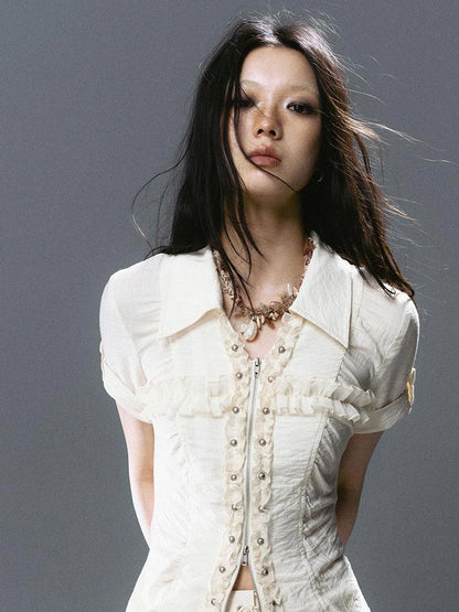 Sea Witch Poetry Vintage Gothic Ruffles V-neck T-shirt Long-Sleeve