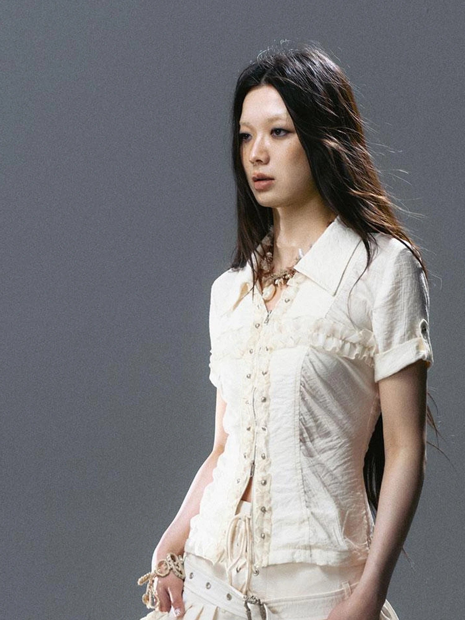 Sea Witch Poetry Vintage Gothic Ruffles V-neck T-shirt Long-Sleeve