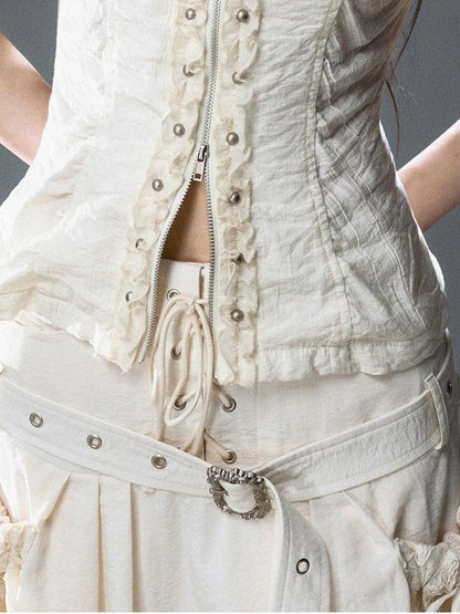 Sea Witch Poetry Vintage Gothic Ruffles V-neck T-shirt Long-Sleeve