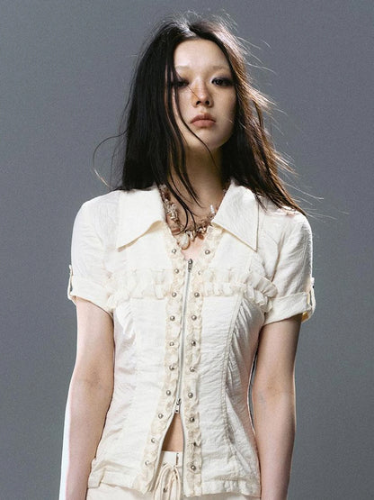 Sea Witch Poetry Vintage Gothic Ruffles V-neck T-shirt Long-Sleeve